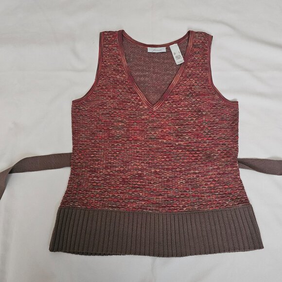 JH Collectibles Red & Brown Sleeveless Belted V-Neck Knit Sweater Top Women's L - Picture 4 of 10
